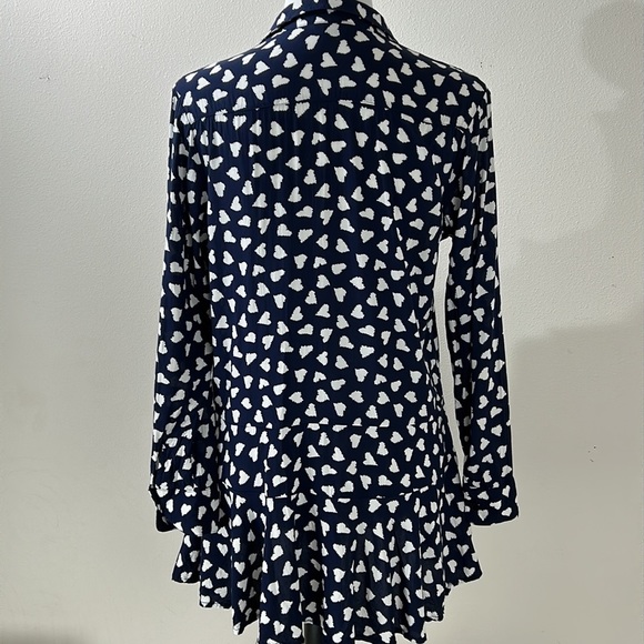 11•1•TYLHO Anthropologie long sleeved navy blue with white hearts ruffle size S - Picture 6 of 9